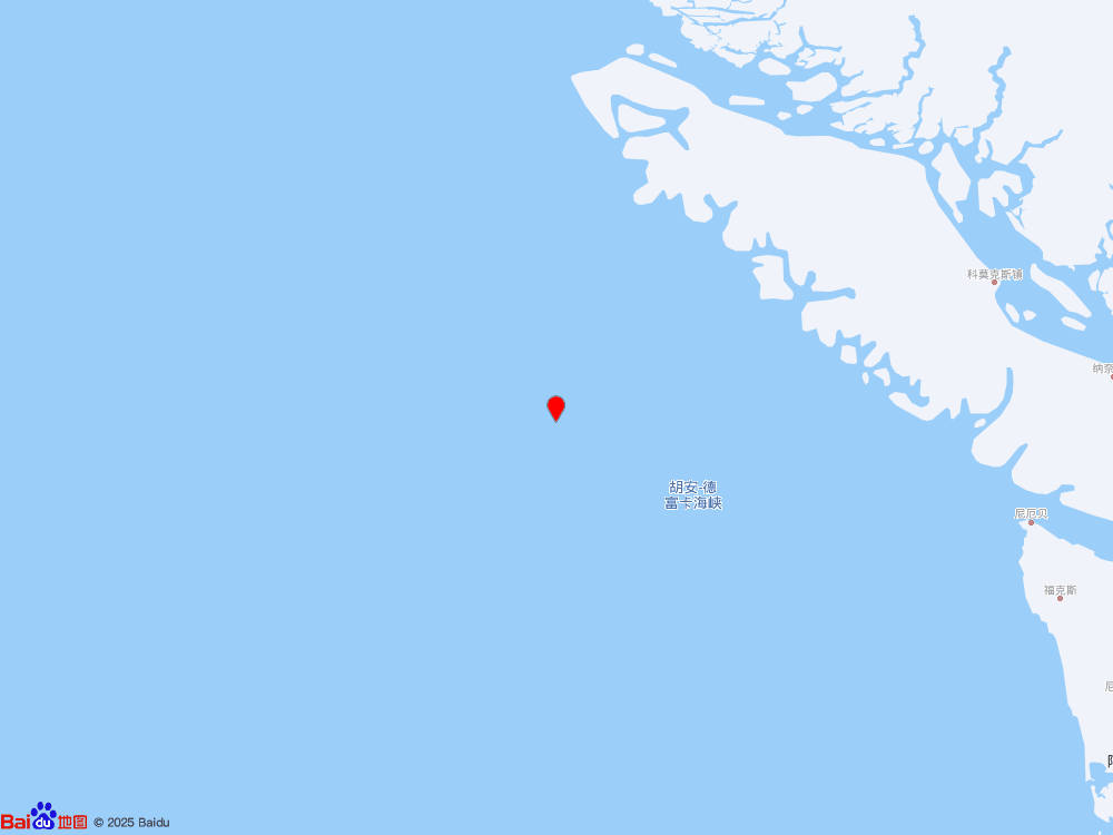 加拿大溫哥華島附近海域（北緯48.95度，東經-128.55度）發生6.5級地震